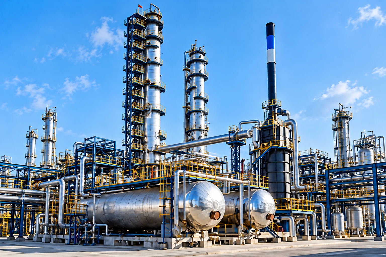Process columns, vessels, platforms and metal pipework