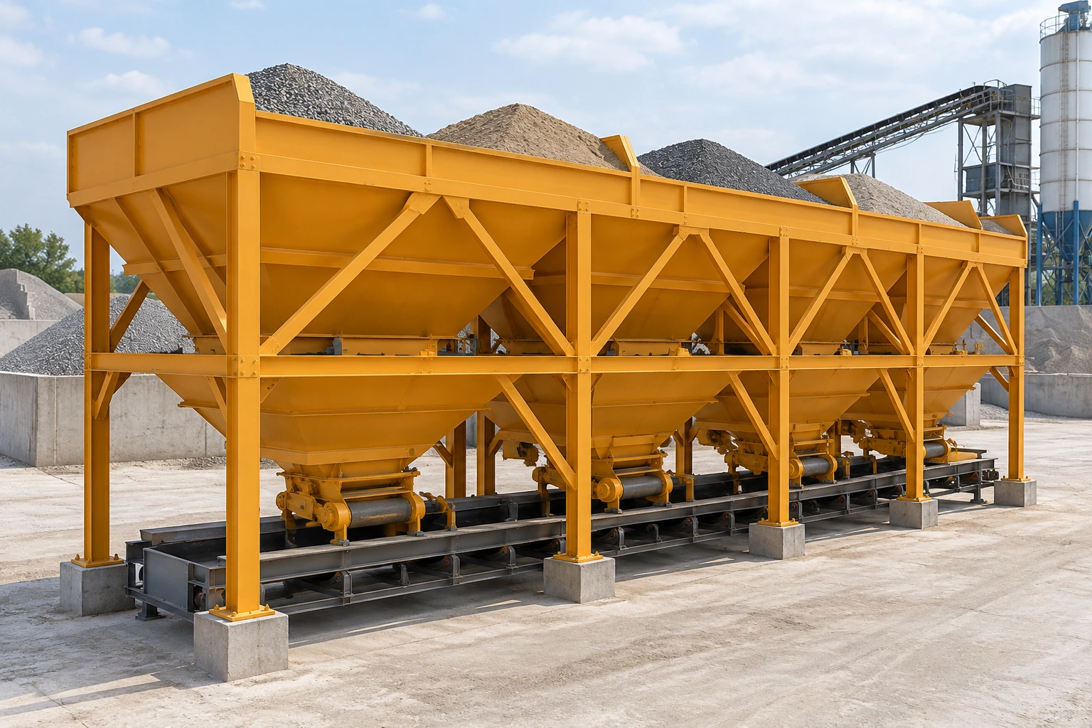 Batching hoppers and material conveyors