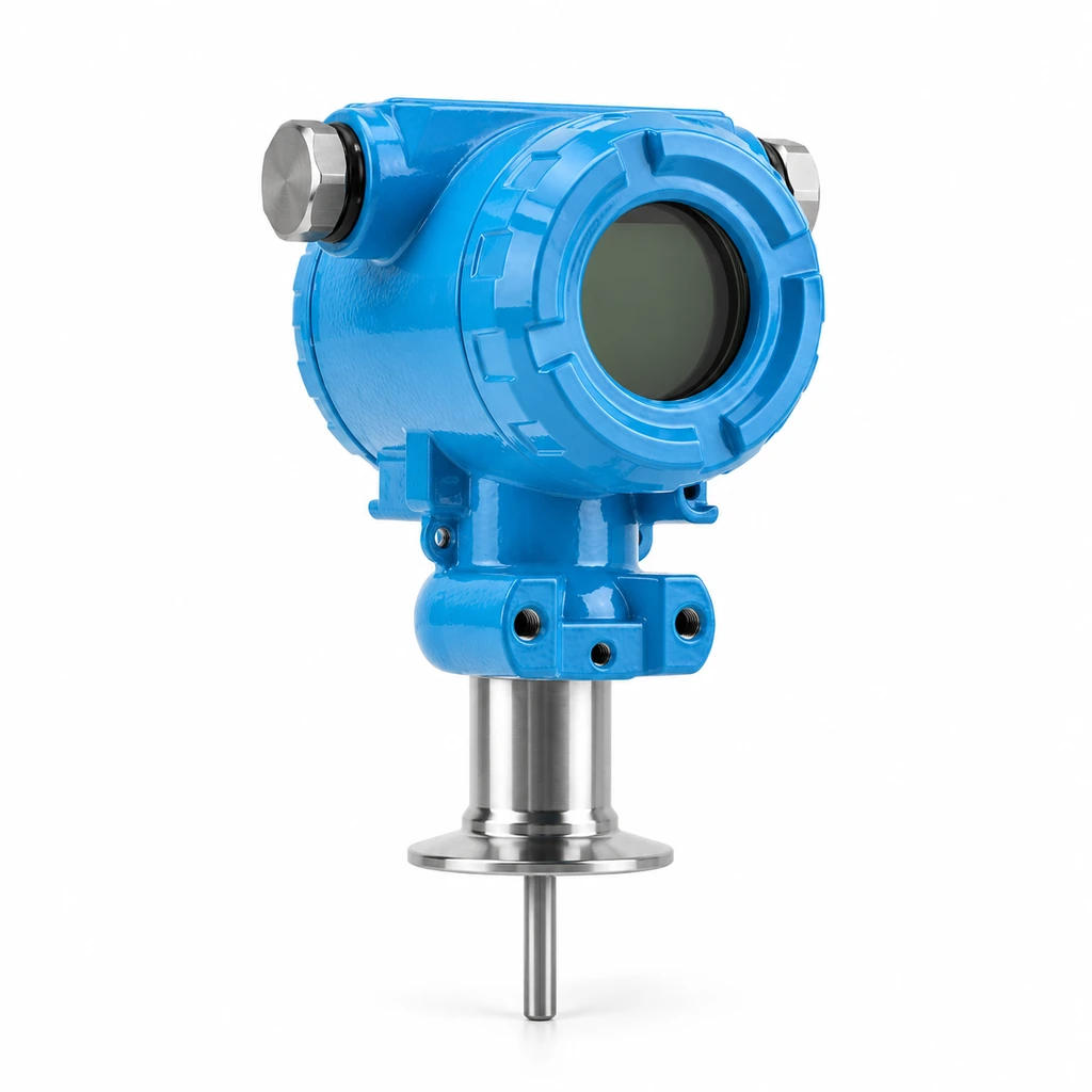 SBW-2 digital temperature transmitter with a clamp connection and metal probe