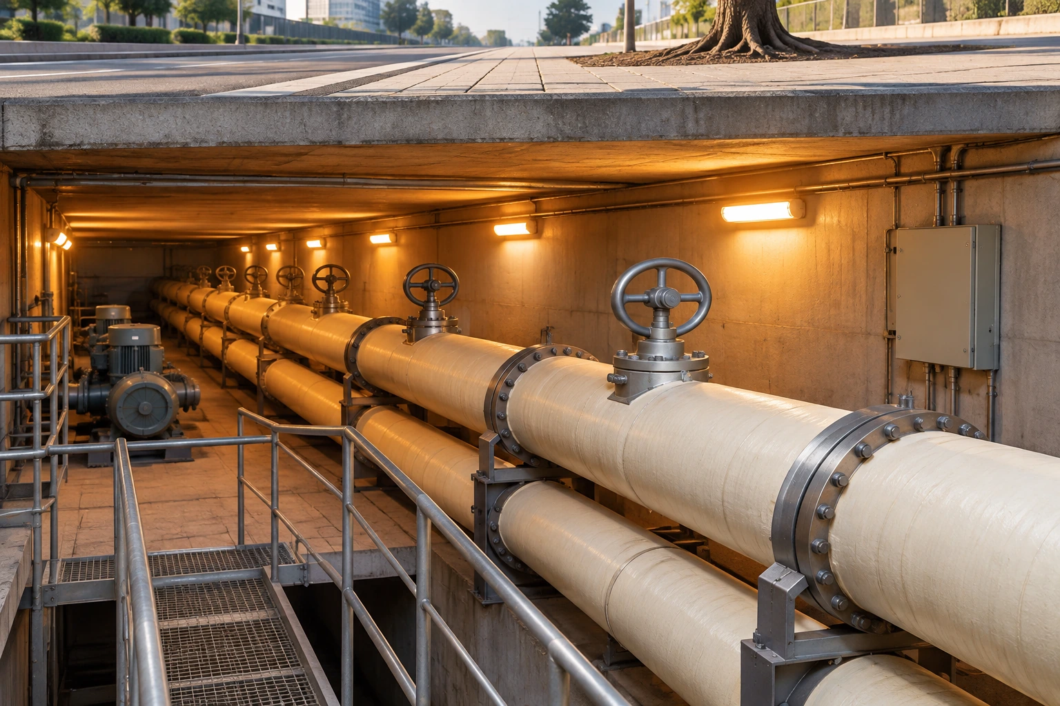 Large pipework and equipment in a heating facility