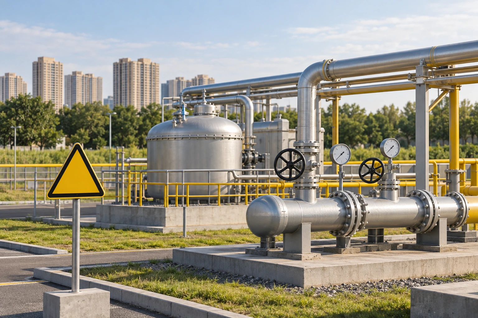 Gas-network vessels, valves and outdoor pipework